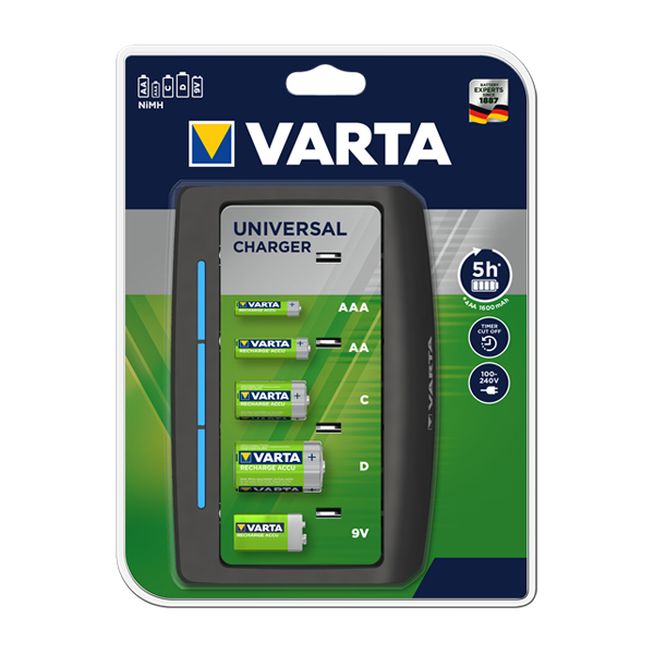 VARTA Универсано зарядно за всякакъв размер батерии AAA, AA, C, D, 9V за 2 или 4 батерии AAA, AA, C, D, 9V VARTA UNIVERSAL CHA VARTA Универсано зарядно за всякакъв размер батерии AAA, AA, C, D, 9V за 2 или 4 батерии AAA, AA, C, D, 9V VARTA UNIVERSAL CHA